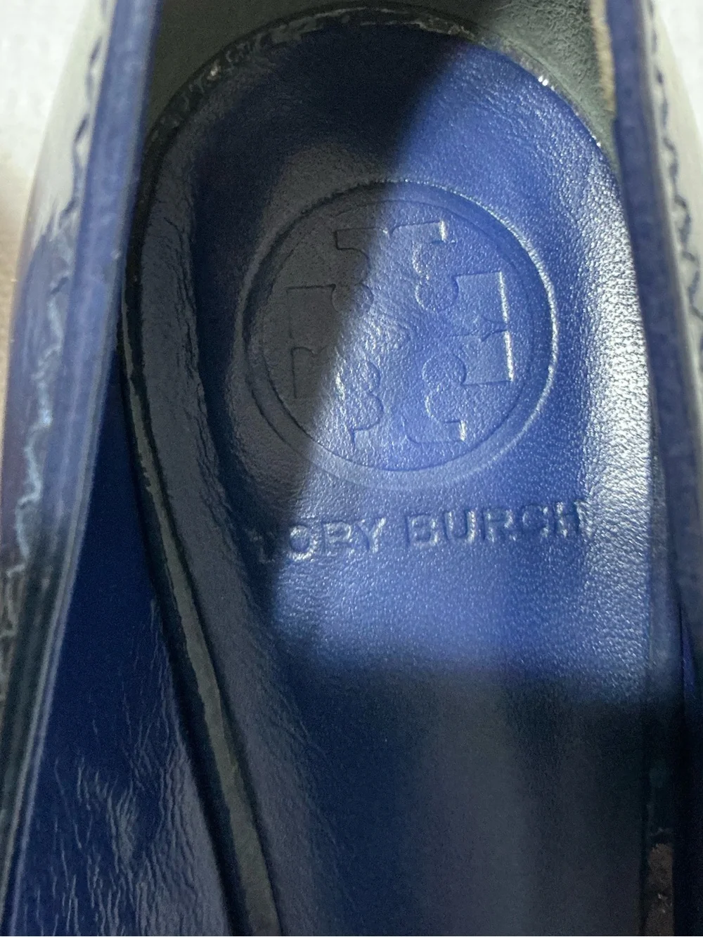 Tory Burch Blue Patent Leather Peep Toe Wedges Pumps Size 7